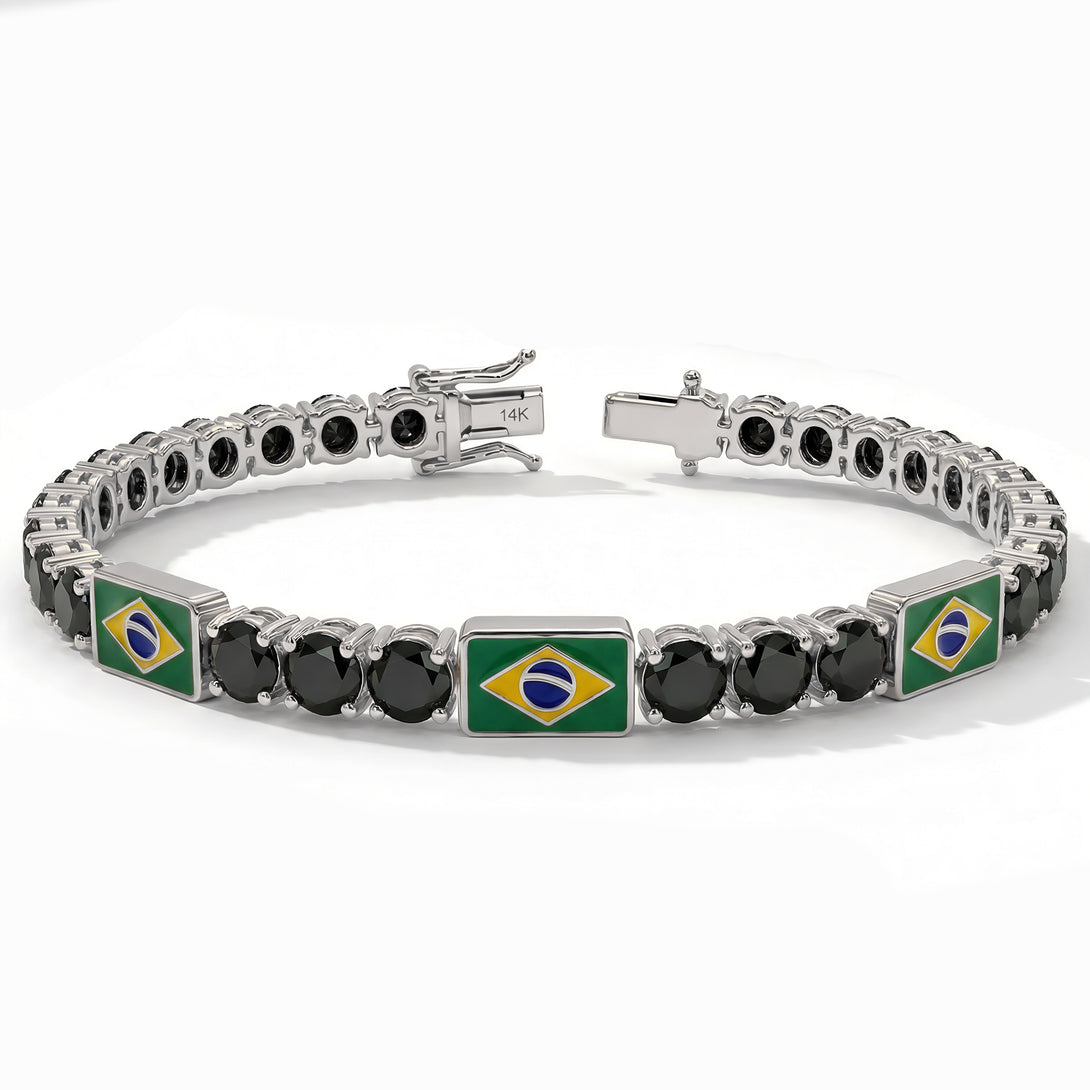 Black Diamond Tennis Bracelet with Brazil Flag no. 9