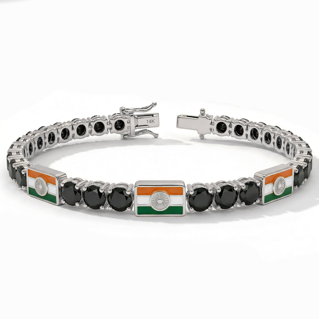 Black Diamond Tennis Bracelet with India Flag no. 9