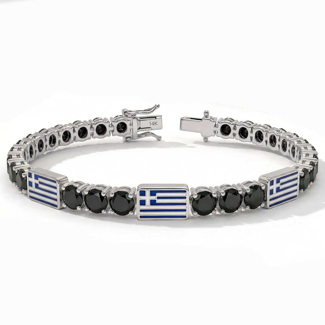 Black Diamond Tennis Bracelet with Greece Flag no. 9