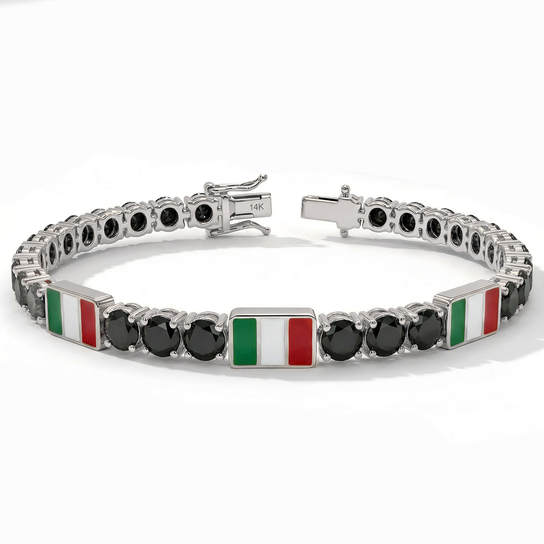 Black Diamond Tennis Bracelet with Italy Flag no. 9