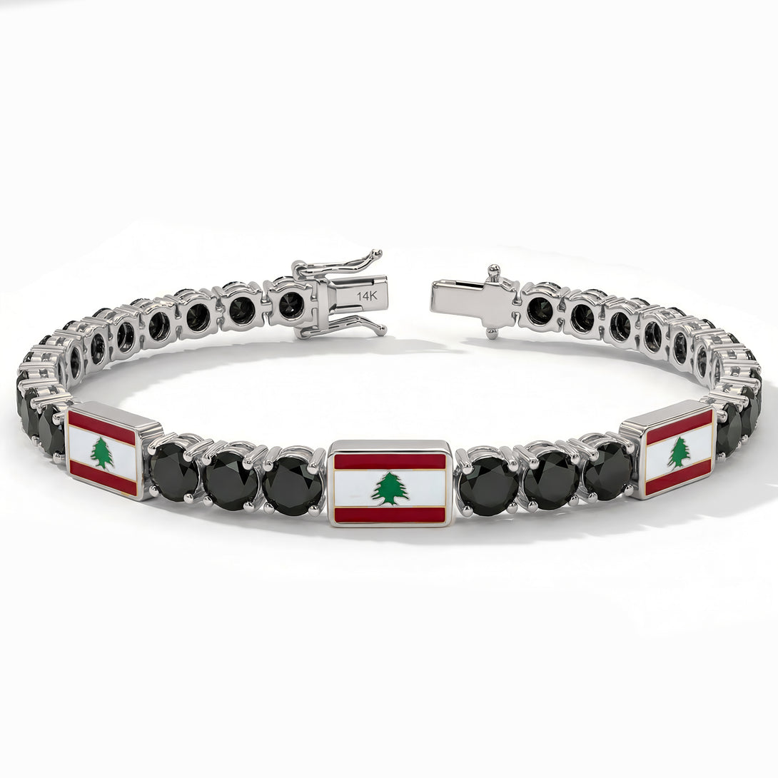Black Diamond Tennis Bracelet with Lebanon Flag no. 9