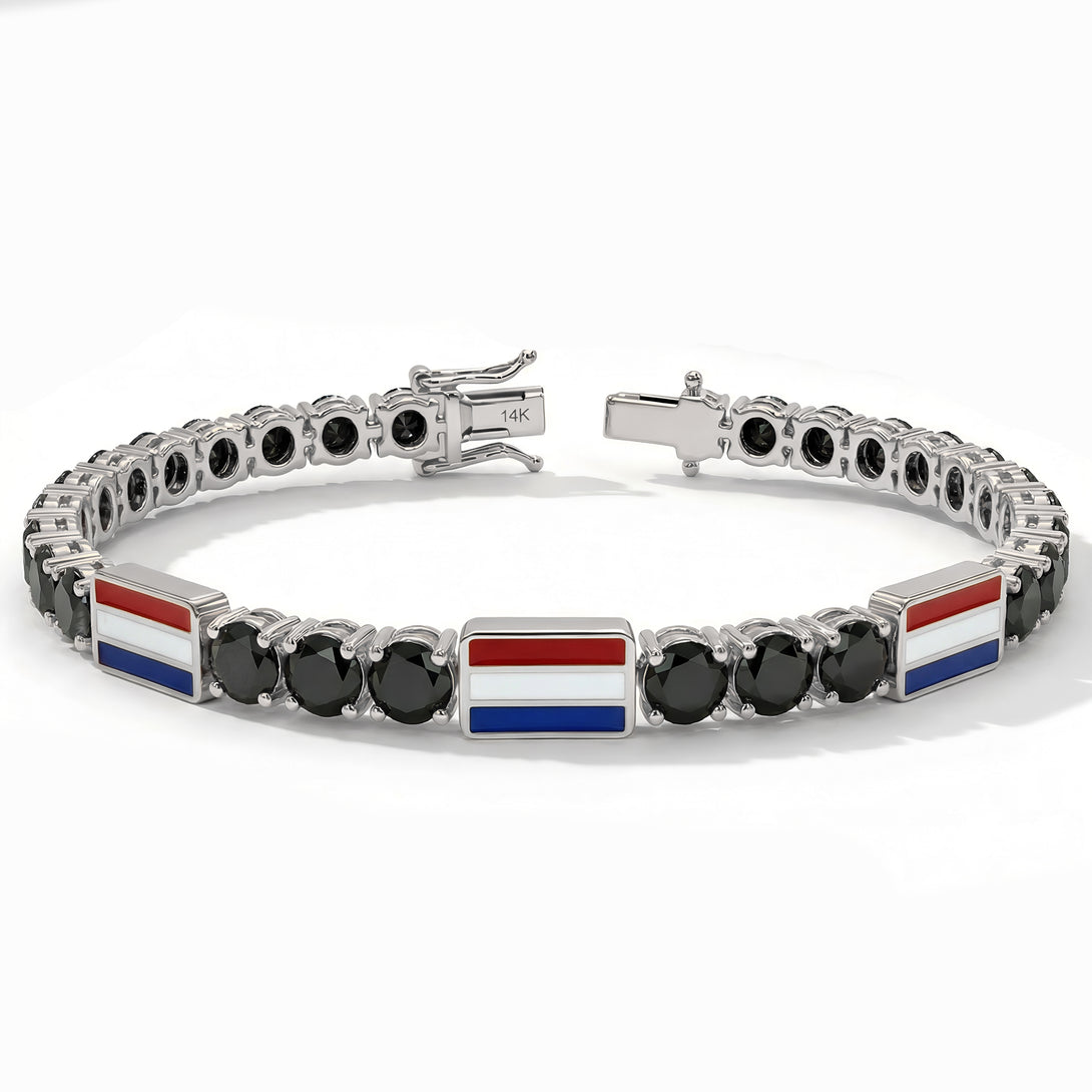 Black Diamond Tennis Bracelet with Netherlands Flag no. 9