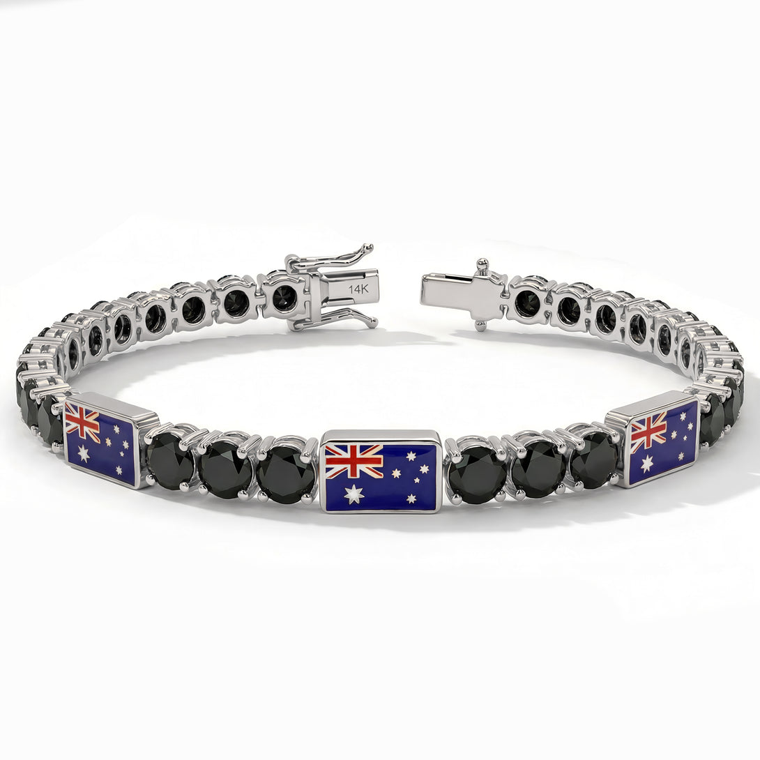 Black Diamond Tennis Bracelet with Australia Flag no. 9