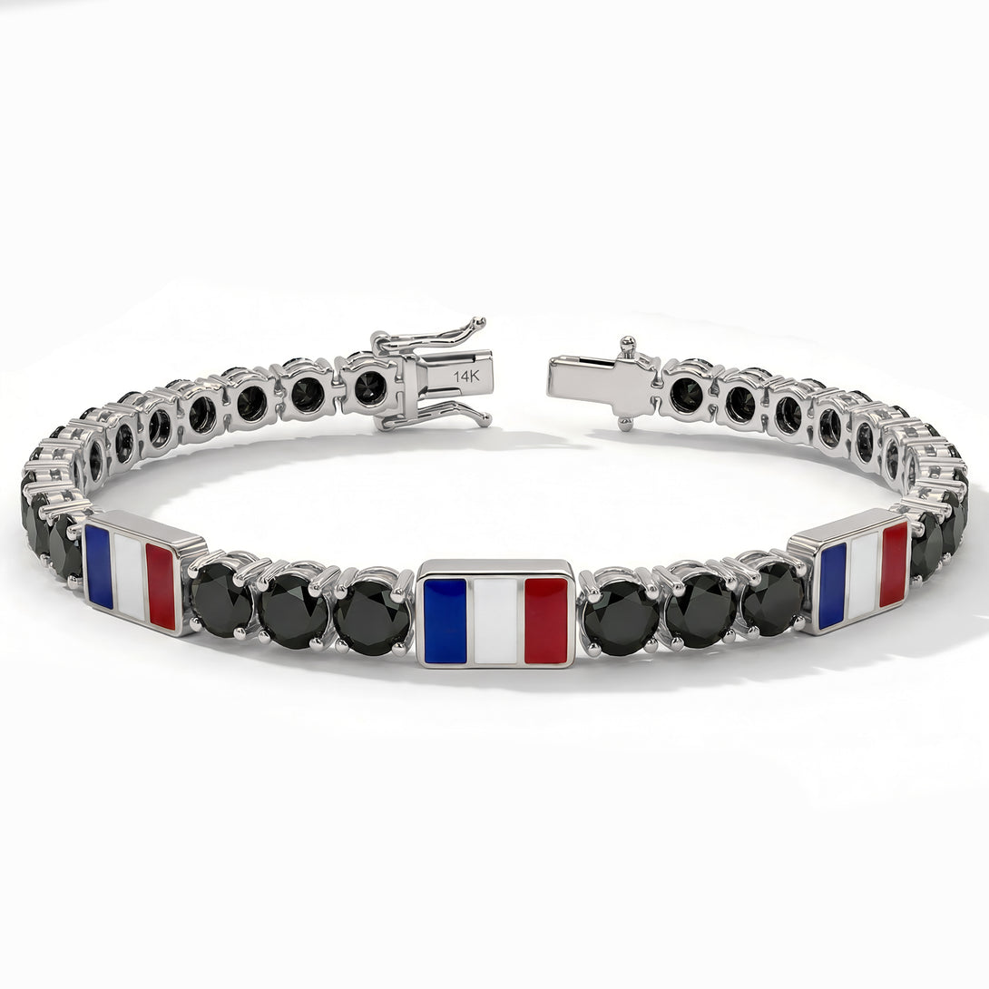 Black Diamond Tennis Bracelet with France Flag no. 9