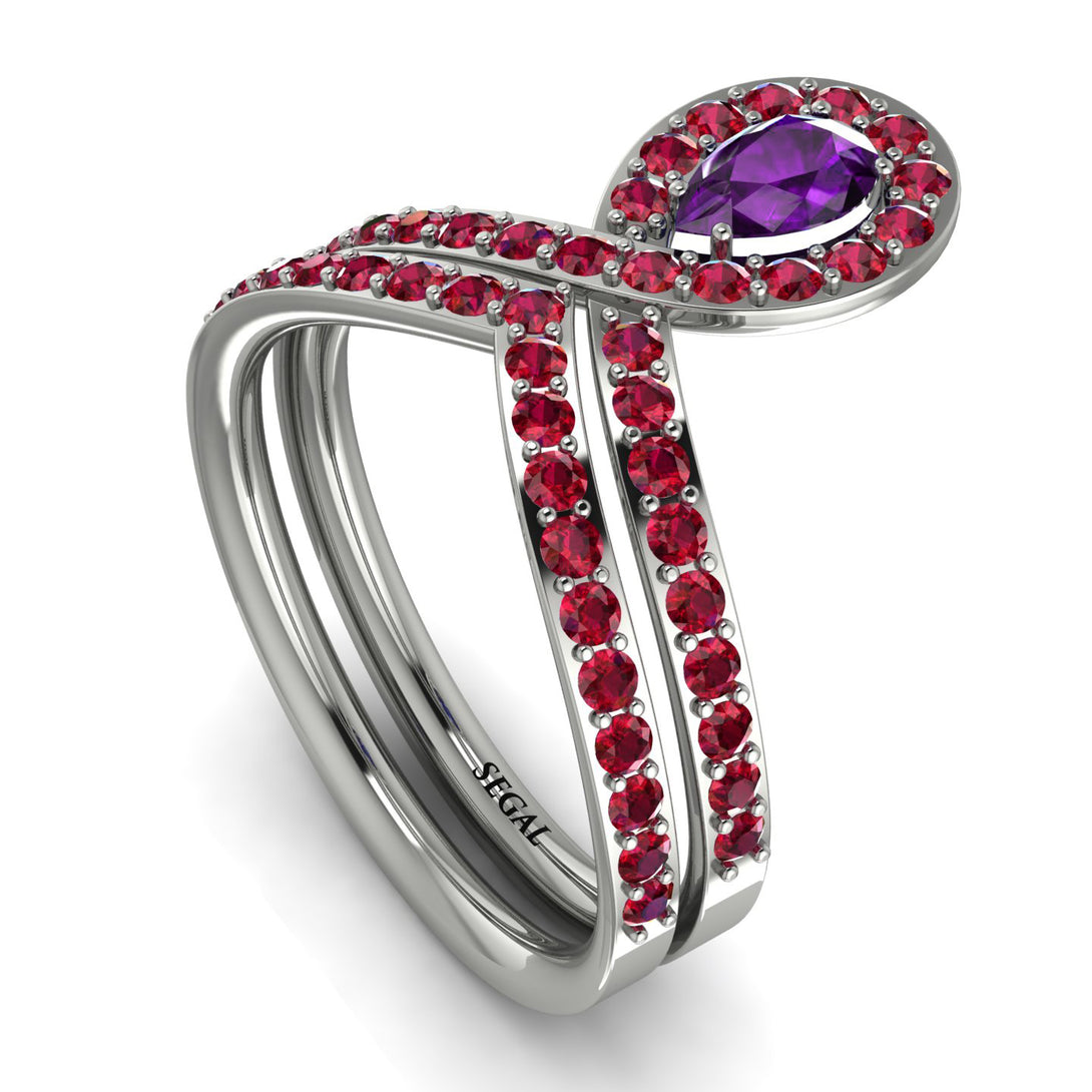 Amethyst Pear Shape Stacking Bridal Set - Emilia No. 312