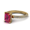 Hidden Halo Emerald Cut Ruby Engagement Ring - Ximena No. 10