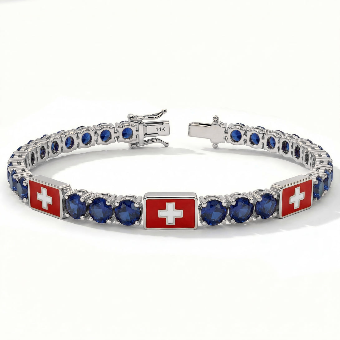 Sapphire Tennis Bracelet with Switzerland Flag no. 15