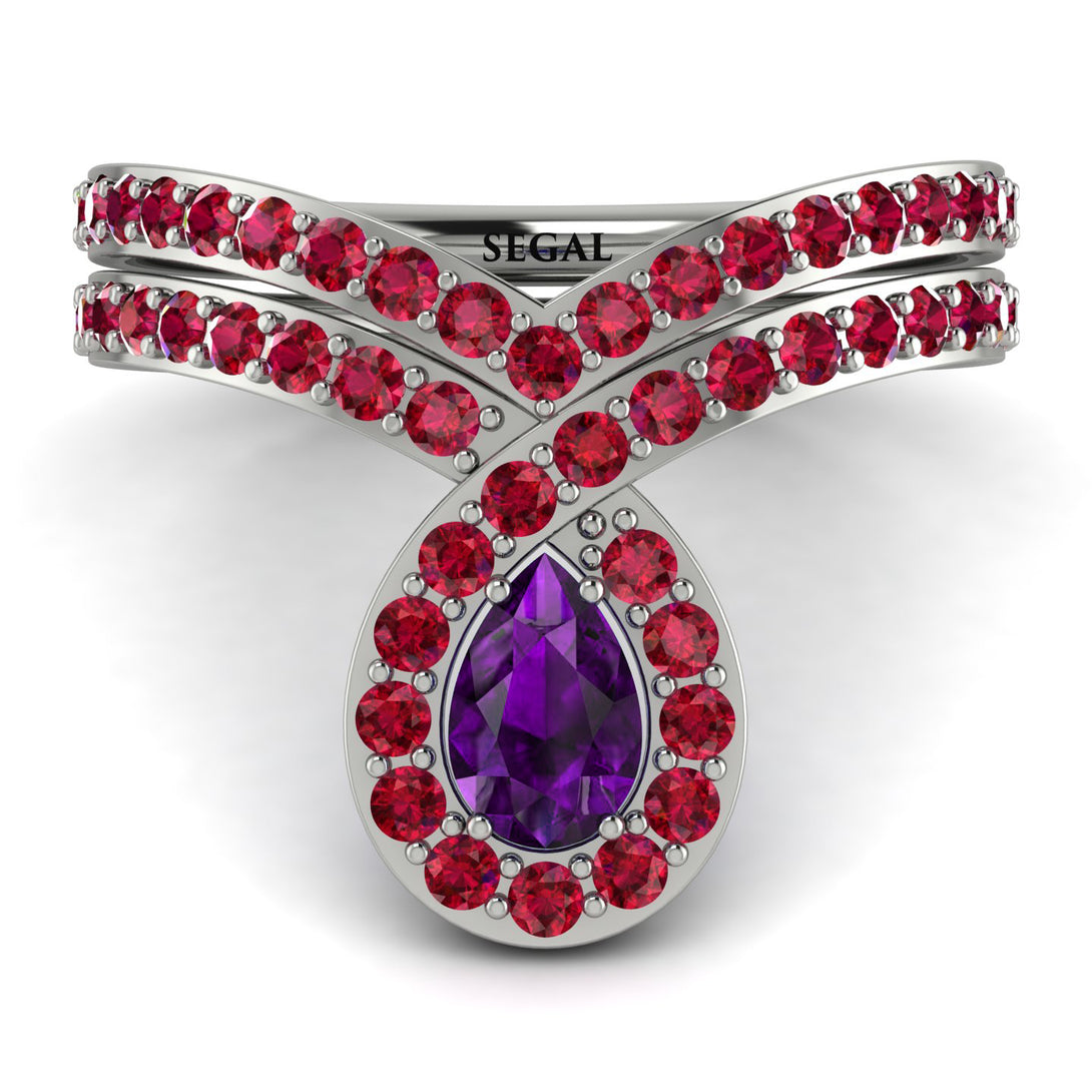 Amethyst Pear Shape Stacking Bridal Set - Emilia No. 312