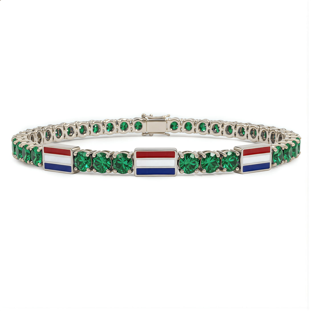 Emerald Tennis Bracelet with Netherlands Flag no. 6
