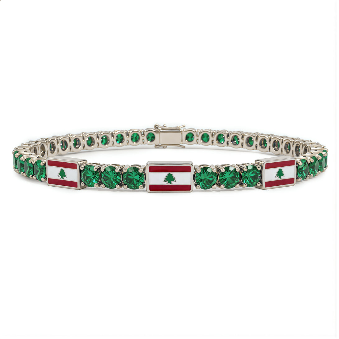 Emerald Tennis Bracelet with Lebanon Flag no. 6