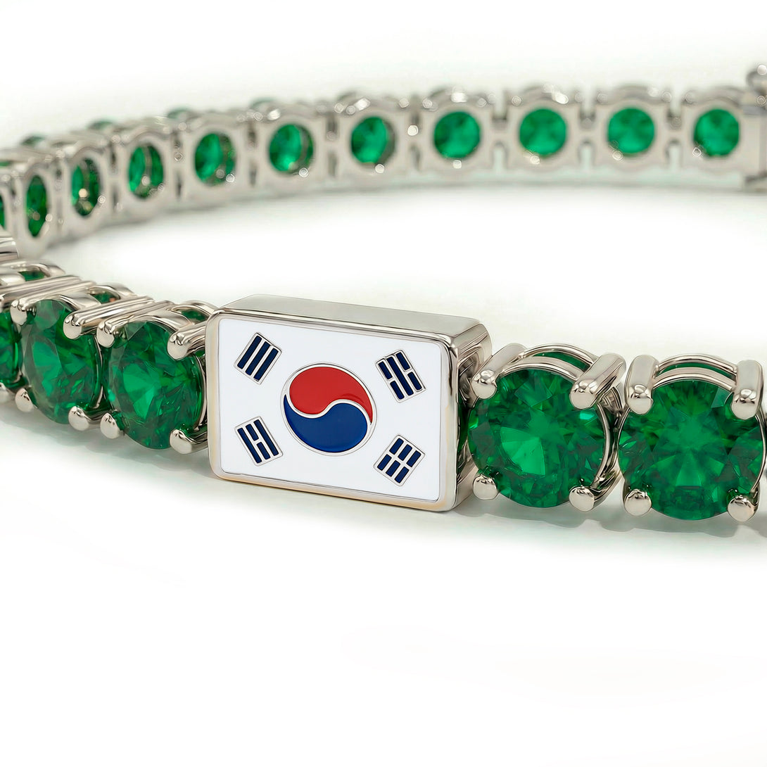 Emerald Tennis Bracelet with South Korea Flag no. 6