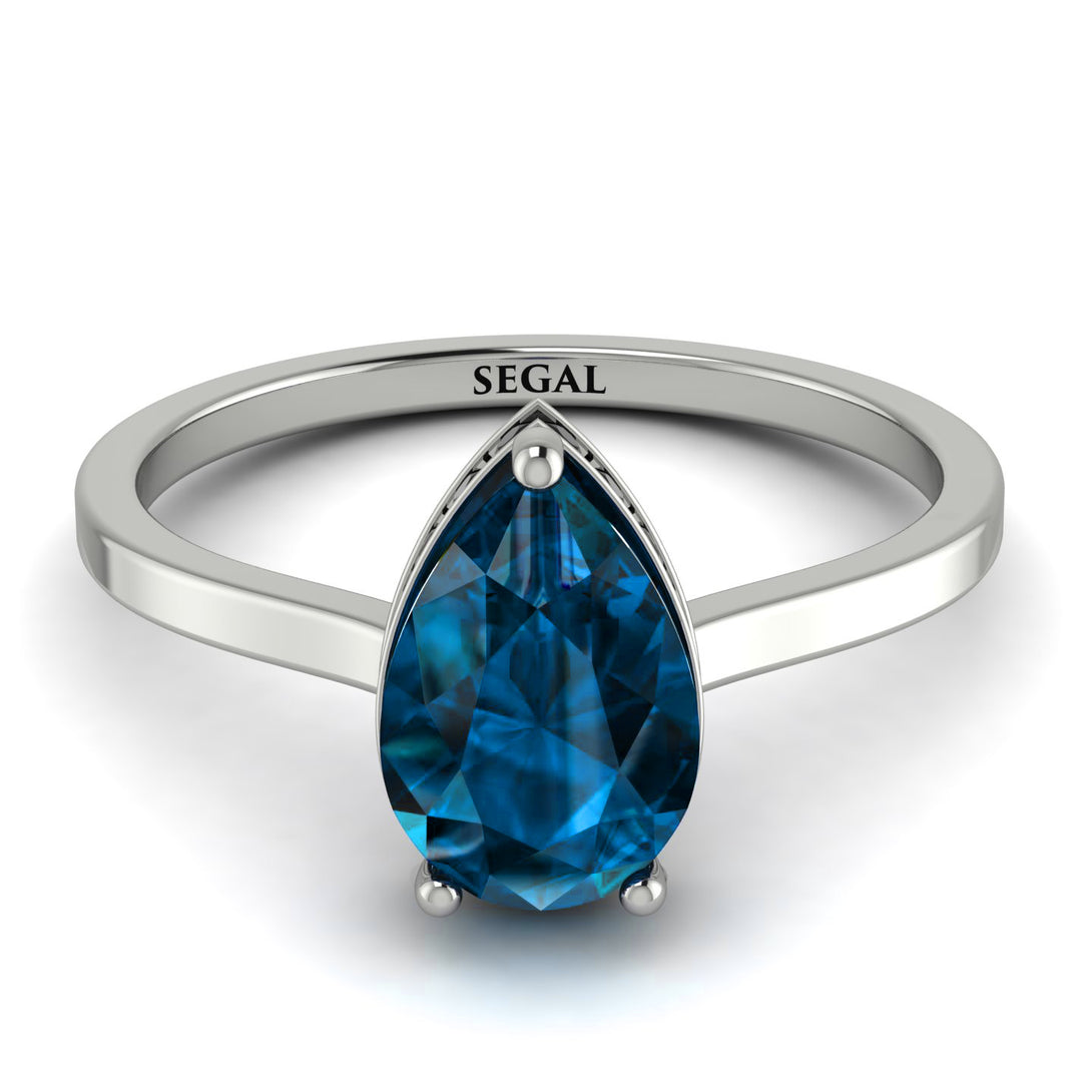 Hidden Halo Pear Blue Topaz Engagement Ring - Mary No. 509