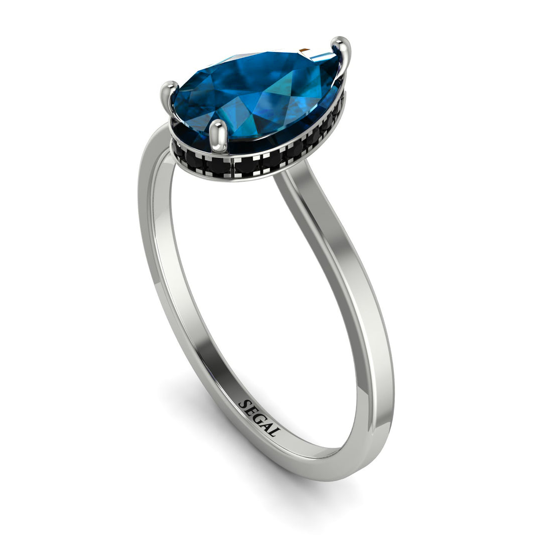 Hidden Halo Pear Blue Topaz Engagement Ring - Mary No. 509
