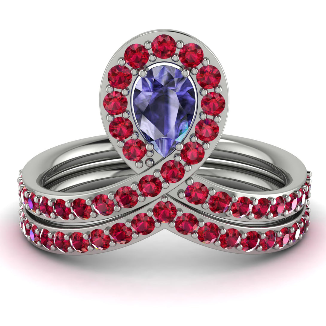Tanzanite Pear Shape Stacking Bridal Set - Emilia No. 212