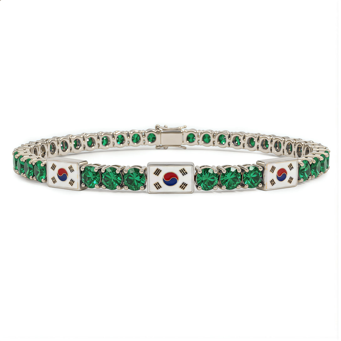Emerald Tennis Bracelet with South Korea Flag no. 6