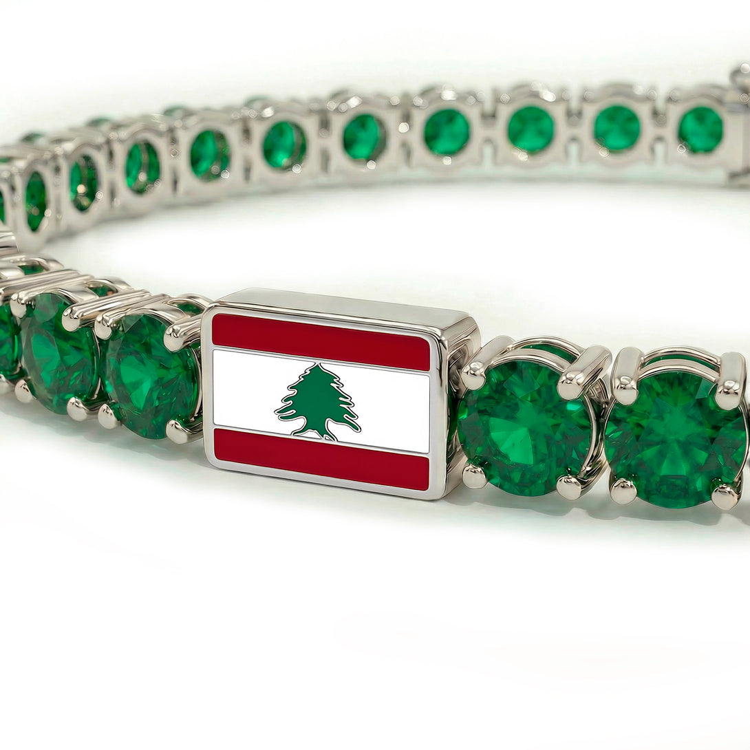 Emerald Tennis Bracelet with Lebanon Flag no. 6