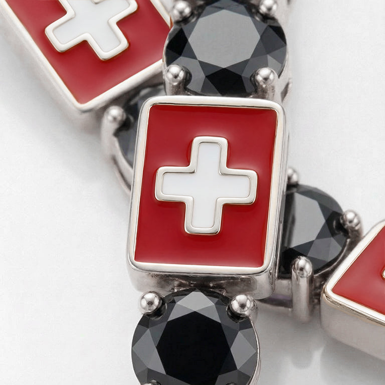 Black Diamond Tennis Bracelet with Switzerland Flag no. 9
