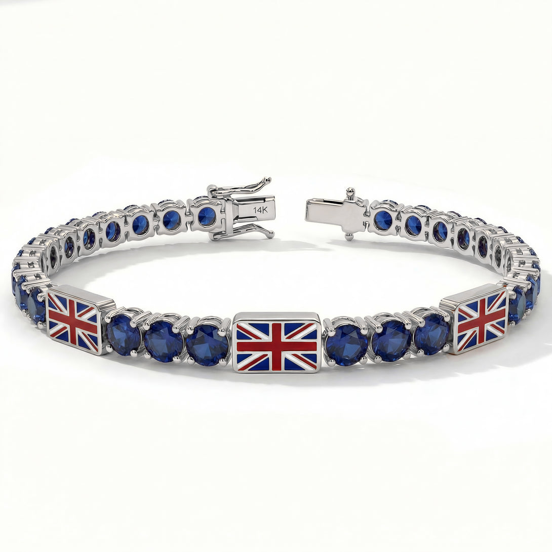Sapphire Tennis Bracelet with United Kingdom Flag no. 15