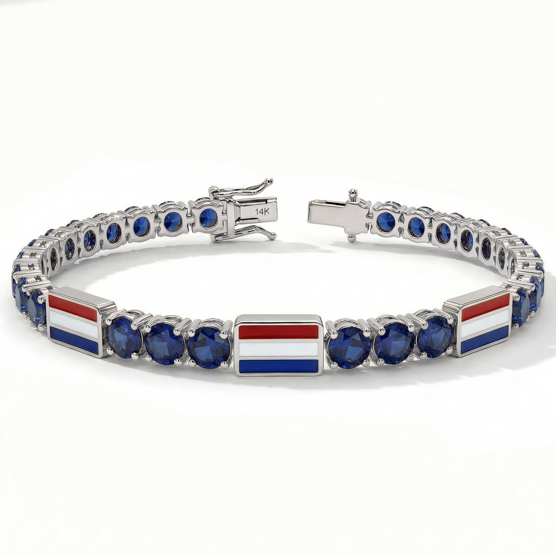 Sapphire Tennis Bracelet with Netherlands Flag no. 15