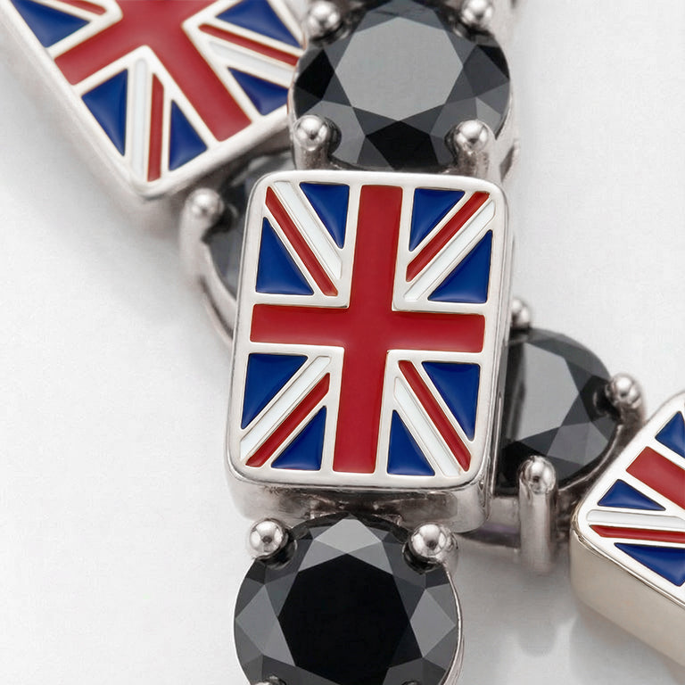 Black Diamond Tennis Bracelet with United Kingdom Flag no. 9
