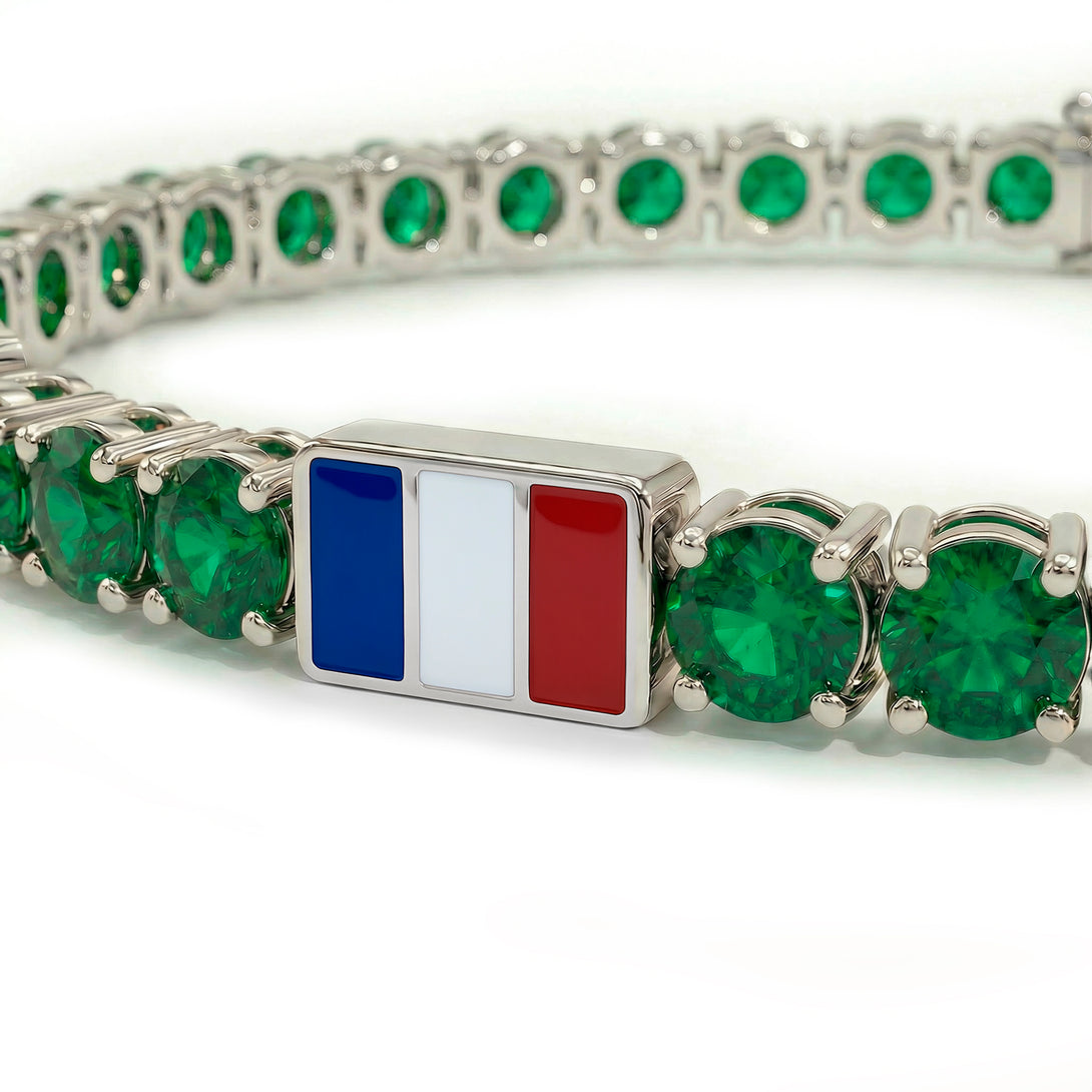 Emerald Tennis Bracelet with France Flag no. 6