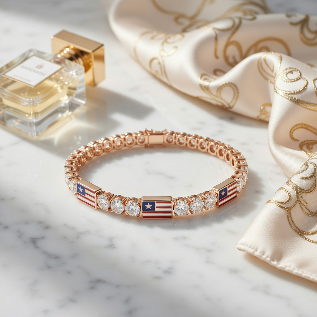 Diamond Tennis Bracelet with United States Flag no. 2