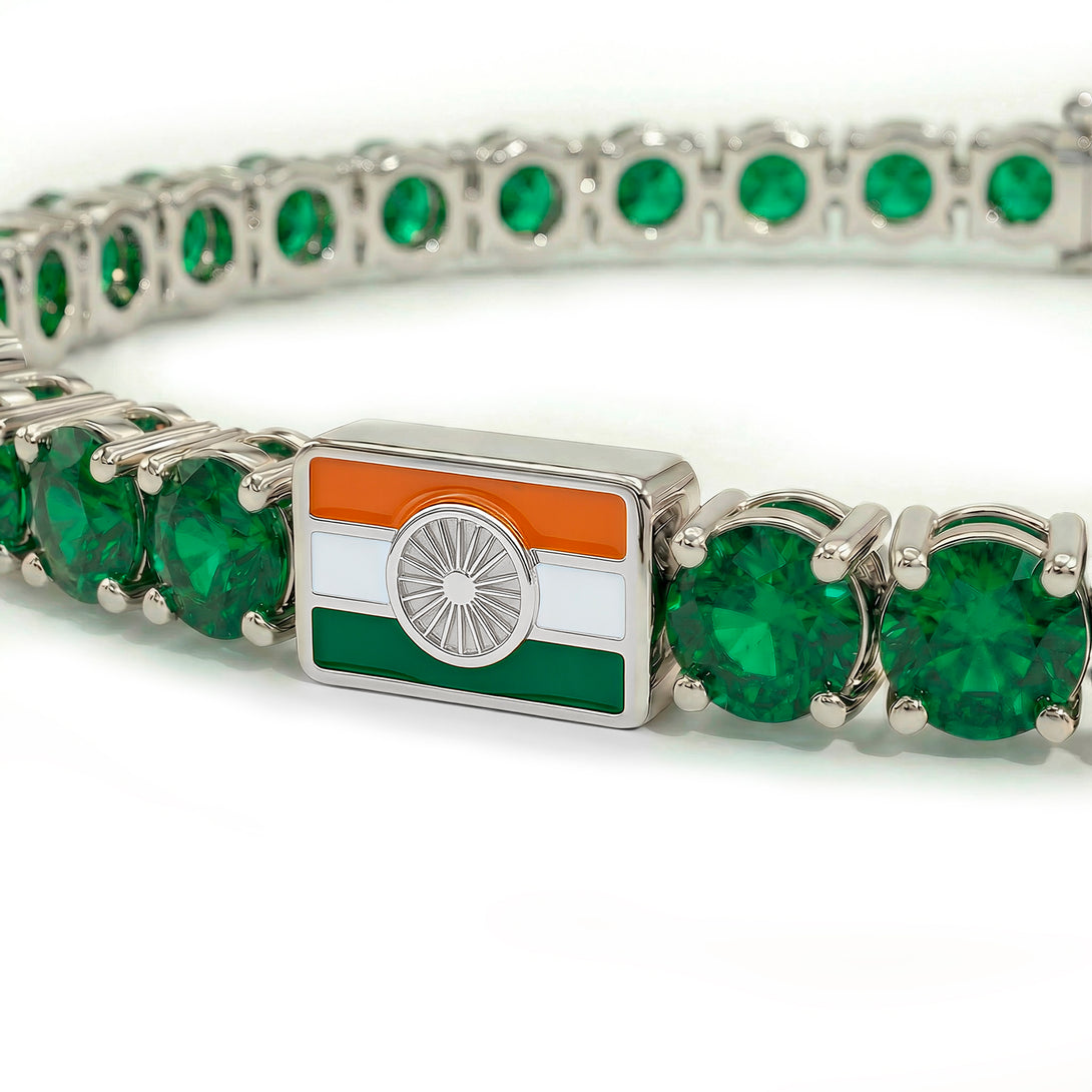 Emerald Tennis Bracelet with India Flag no. 6