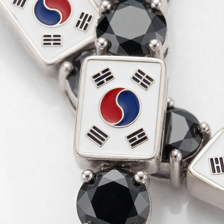 Black Diamond Tennis Bracelet with South Korea Flag no. 9