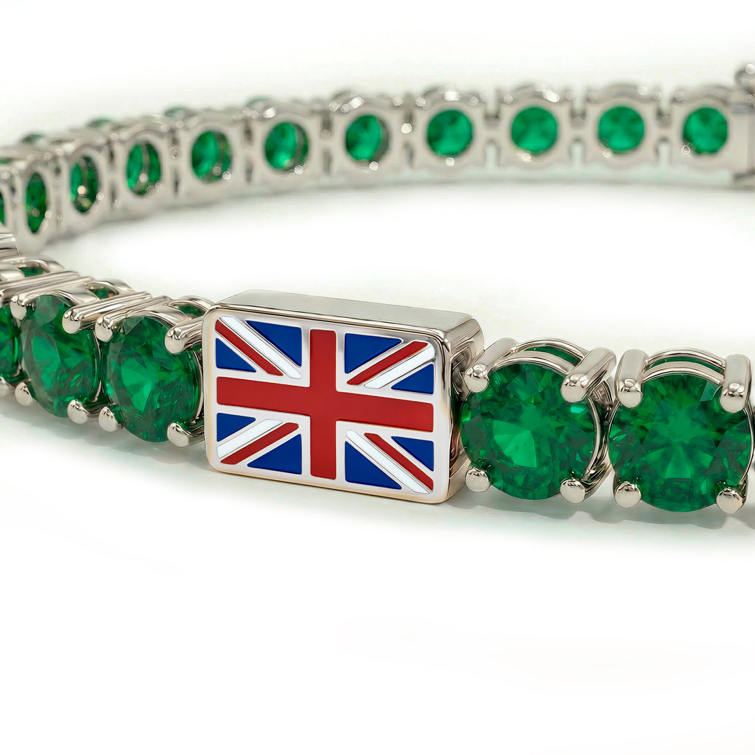 Emerald Tennis Bracelet with United Kingdom Flag no. 6