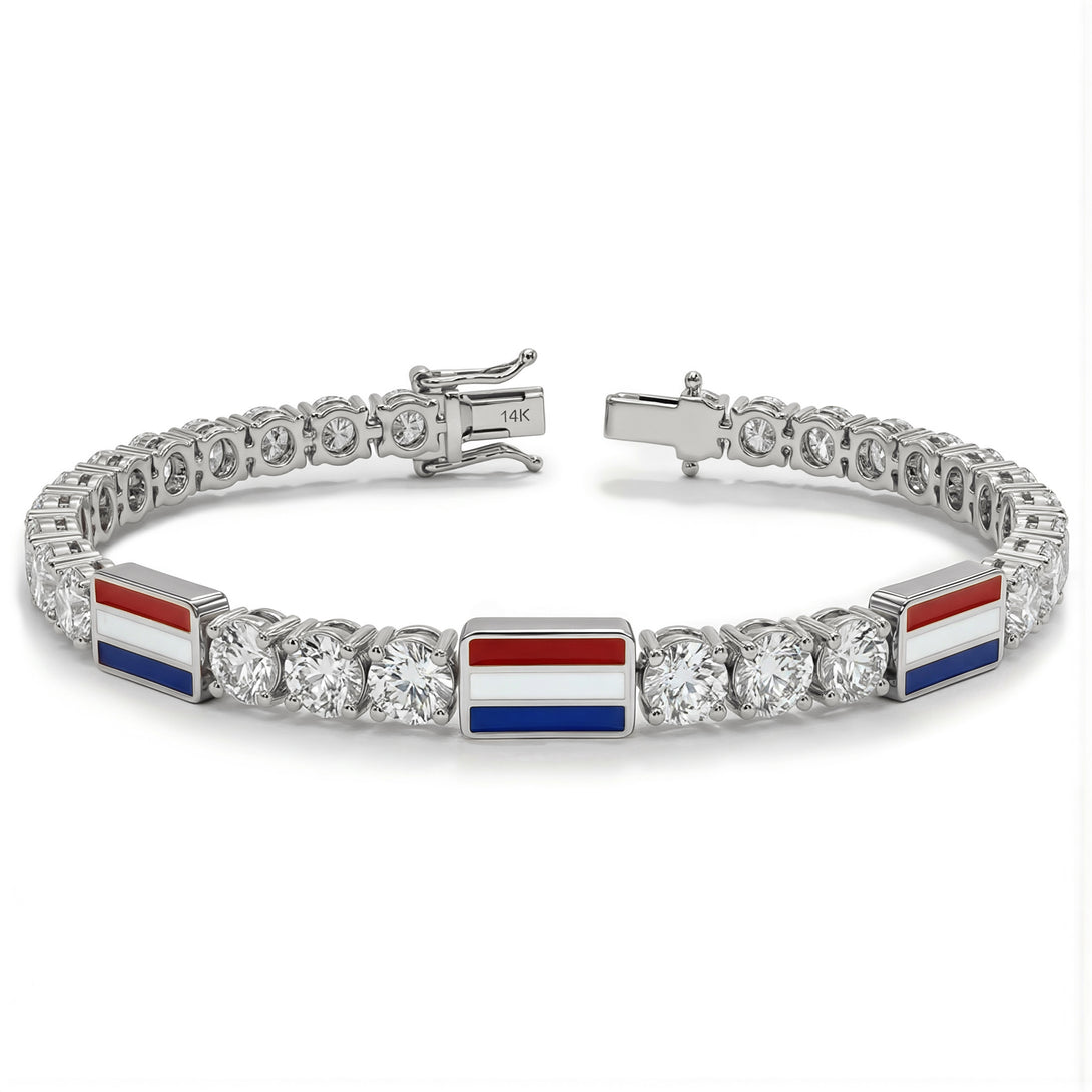 Diamond Tennis Bracelet with Netherlands Flag no. 3