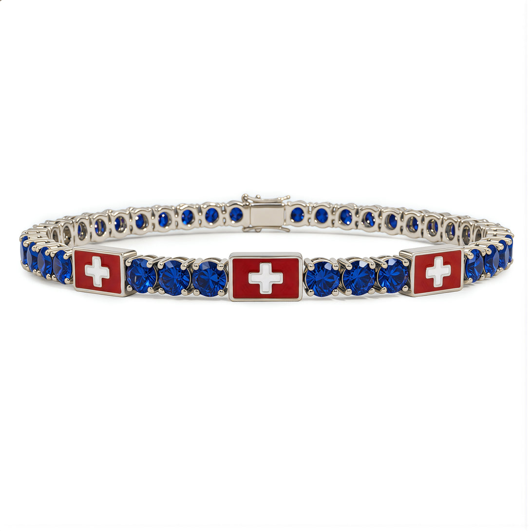 Sapphire Tennis Bracelet with Switzerland Flag no. 15