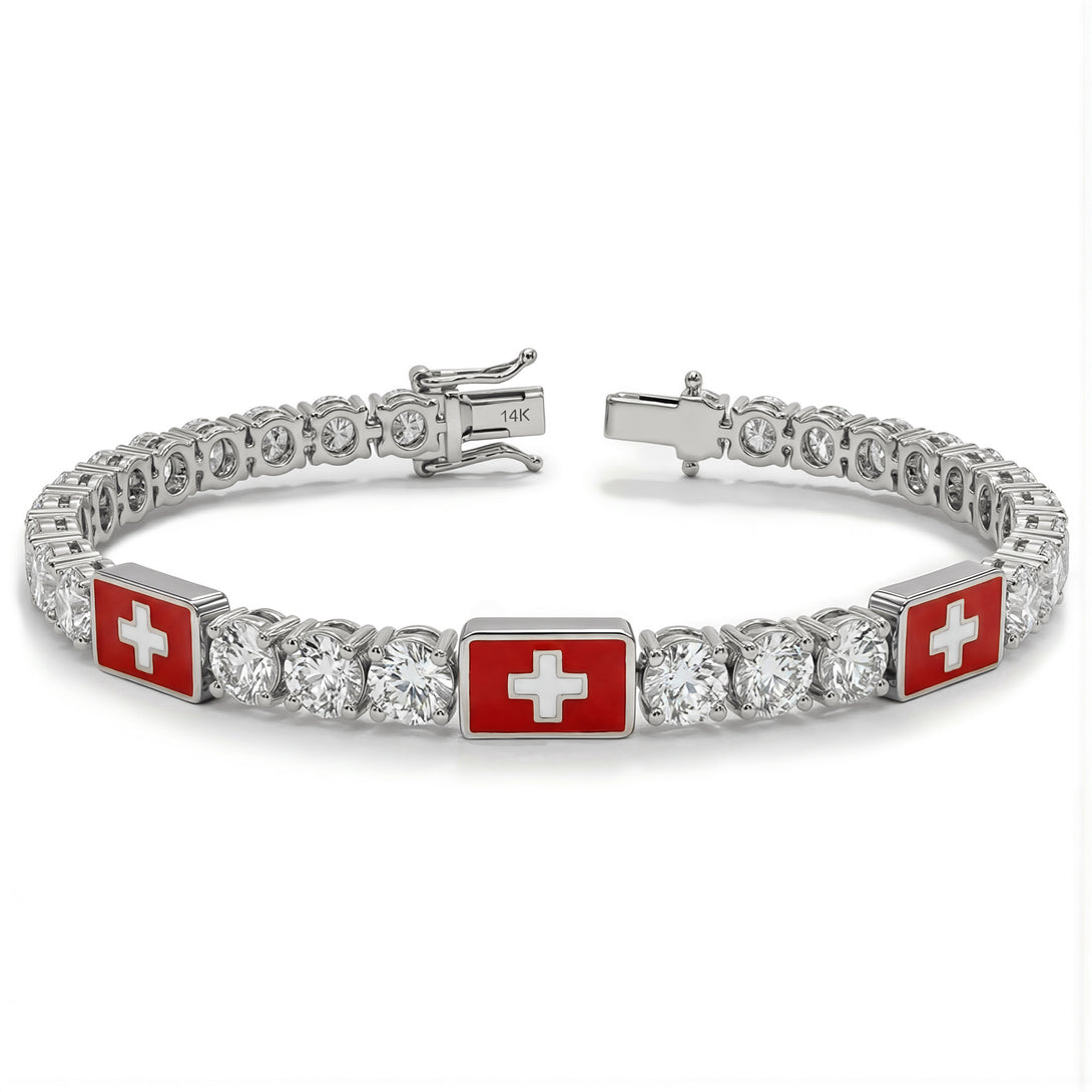 Diamond Tennis Bracelet with Switzerland Flag no. 3