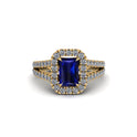 Radiant Cut Sapphire Halo Split Shank Engagement Ring - Lainey No. 13