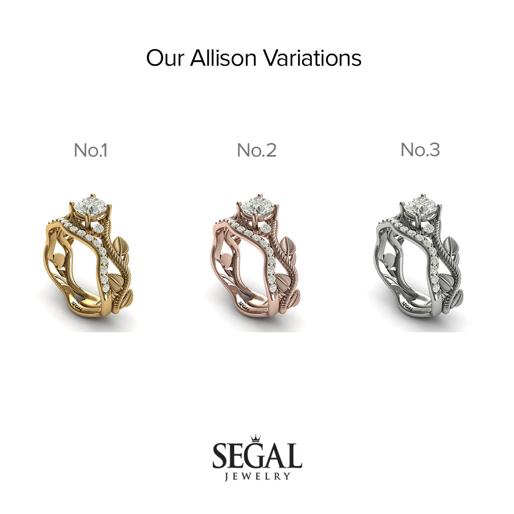 14k Rose Gold Wedding Ring Set -The Leaves Festival Bridal Set Diamond Ring- Allison no. 2