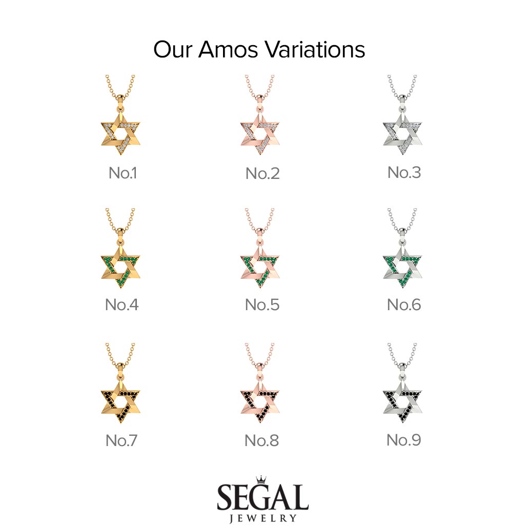 Jewish Symbol Gold Black Diamond Necklace - David Star - Amos No. 7