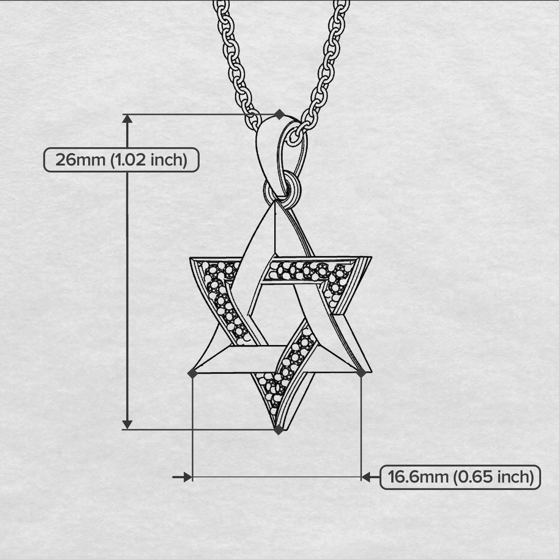 Jewish Symbol Gold Black Diamond Necklace - David Star - Amos No. 7