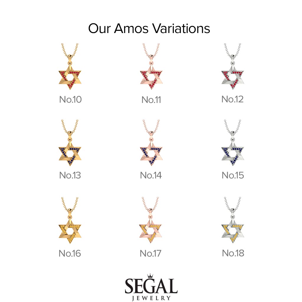 Jewish Symbol Gold Black Diamond Necklace - David Star - Amos No. 7