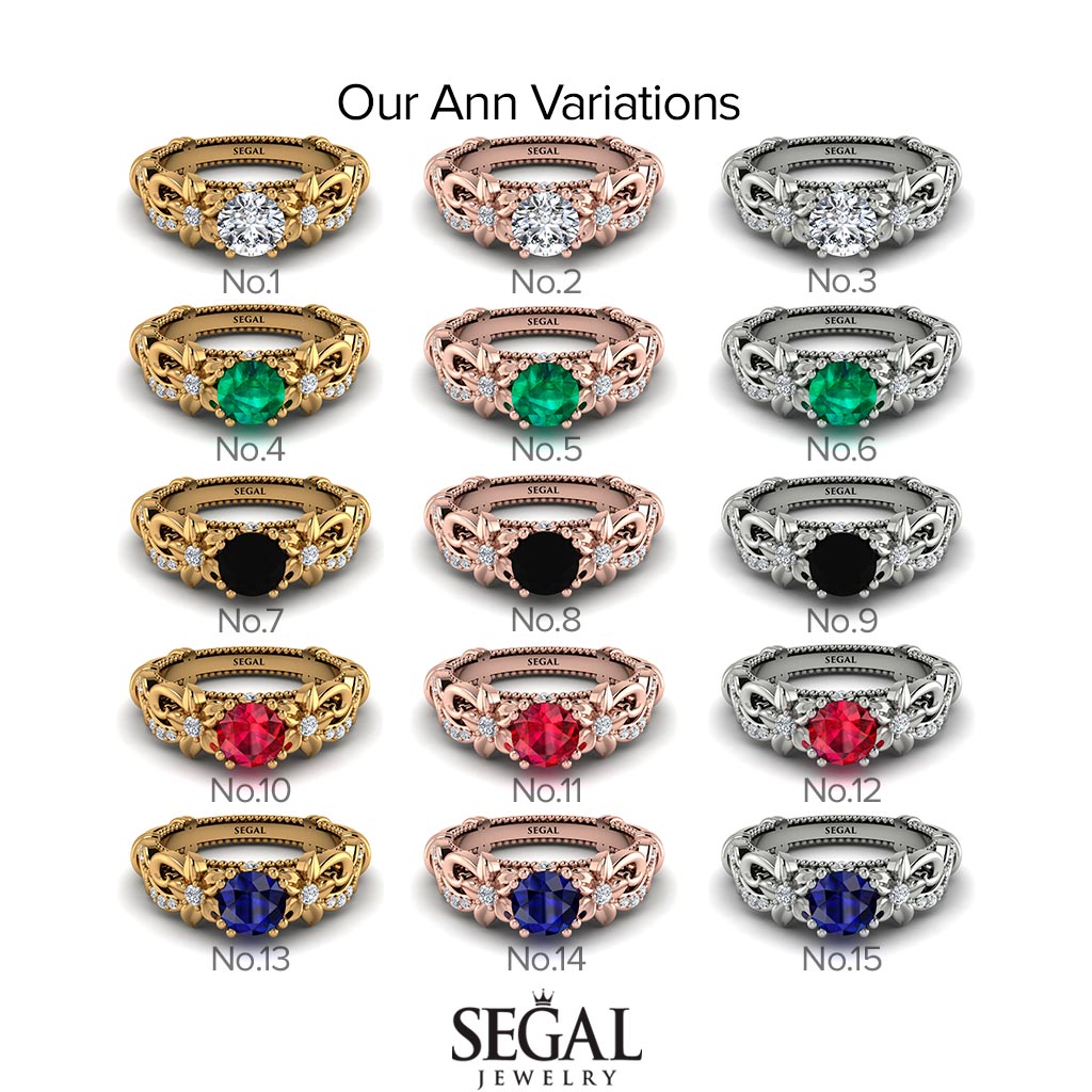 Vintage Flower Openwork Gold Diamond Engagement Ring - Ann No. 1