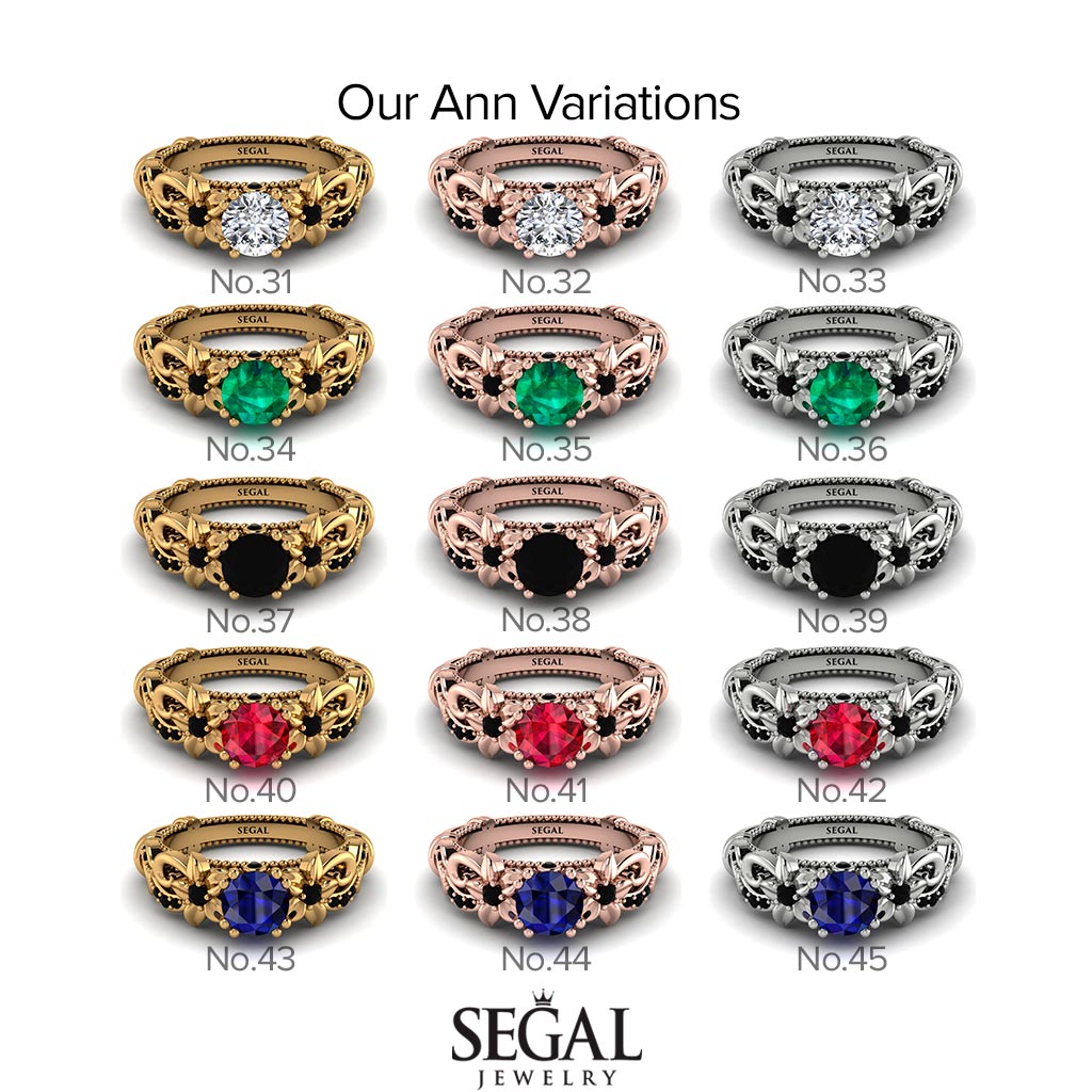 Vintage Flower Openwork Gold Diamond Engagement Ring - Ann No. 1