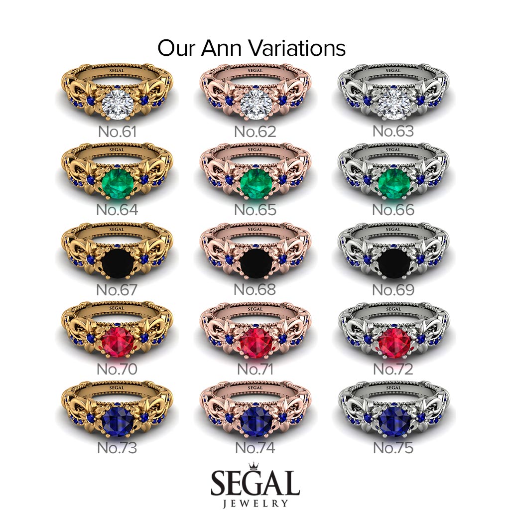 Vintage Flower Openwork Gold Diamond Engagement Ring - Ann No. 1