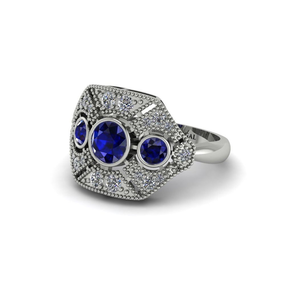 Sapphire Art Deco Geometric Engagement Ring - Haven No. 15