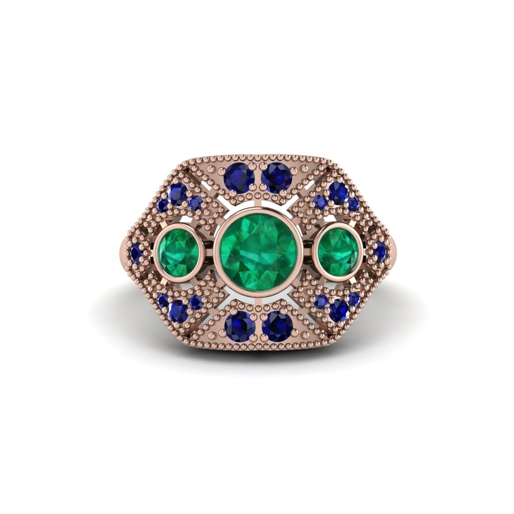 Emerald Art Deco Geometric Engagement Ring - Haven No. 65