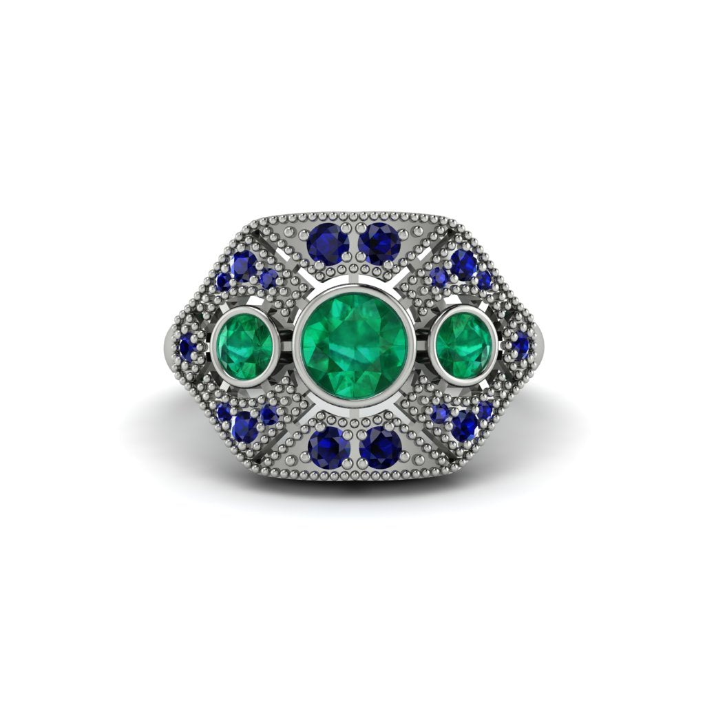 Emerald Art Deco Geometric Engagement Ring - Haven No. 66