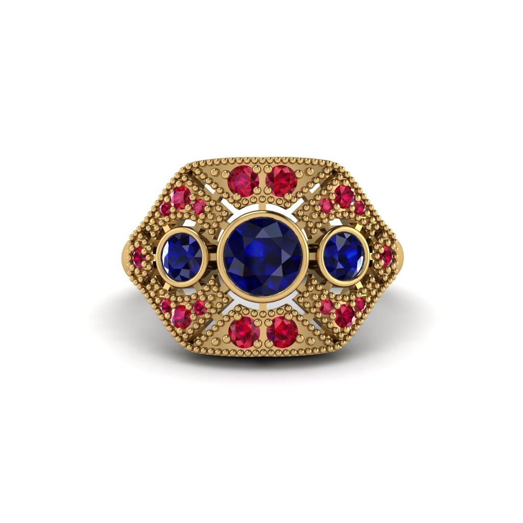 Sapphire Art Deco Geometric Engagement Ring - Haven No. 58