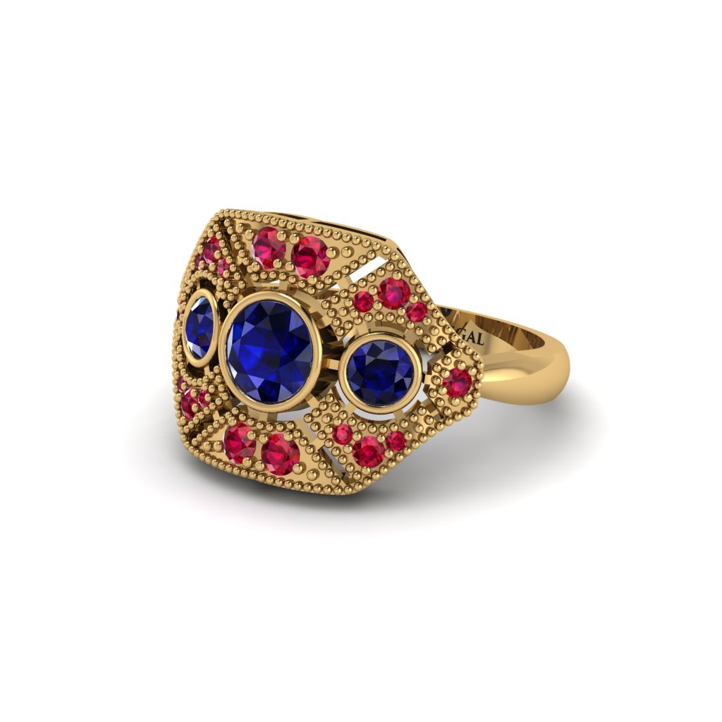 Sapphire Art Deco Geometric Engagement Ring - Haven No. 58