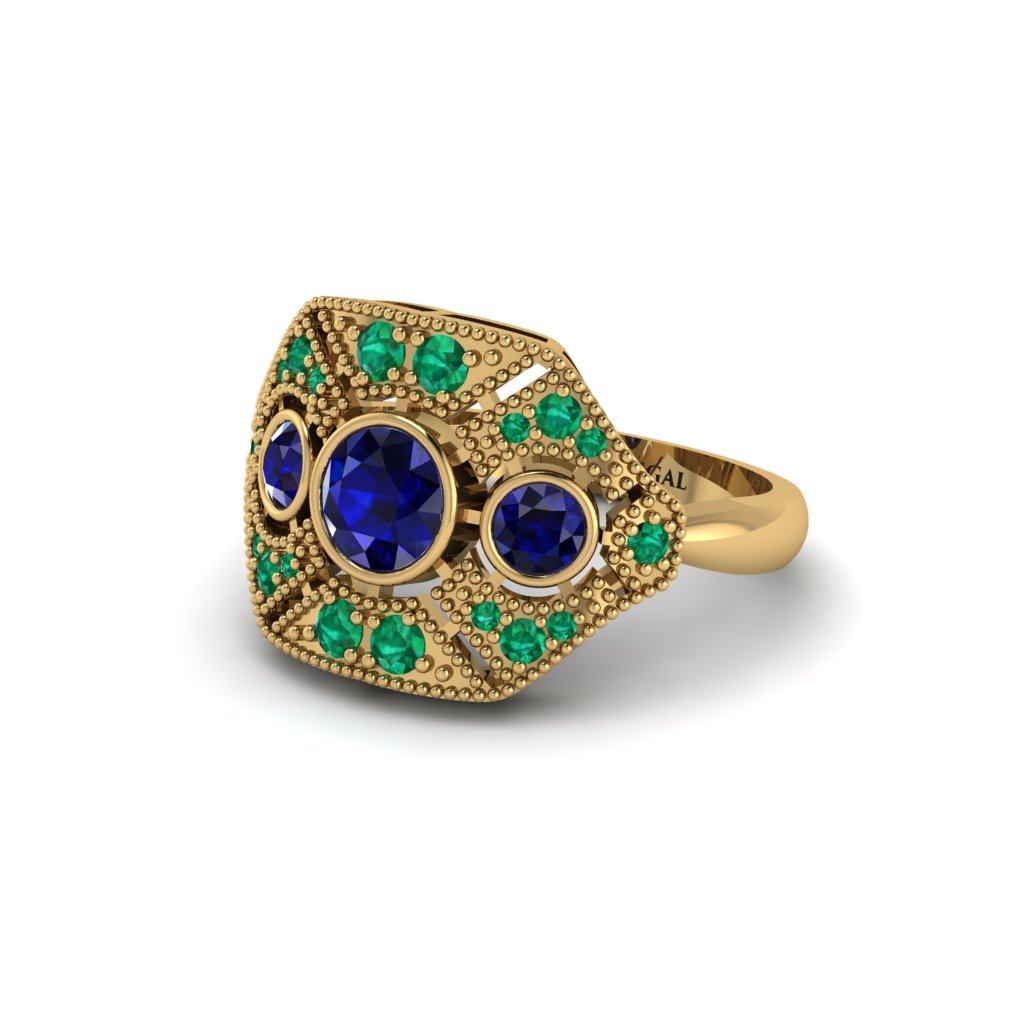 Sapphire Art Deco Geometric Engagement Ring - Haven No. 28
