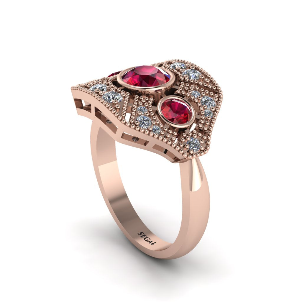Ruby Art Deco Geometric Engagement Ring - Haven No. 11