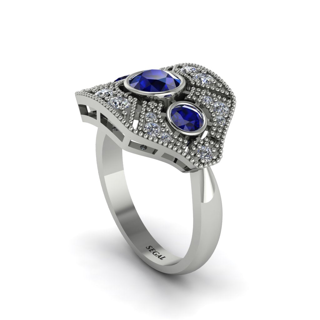 Sapphire Art Deco Geometric Engagement Ring - Haven No. 15