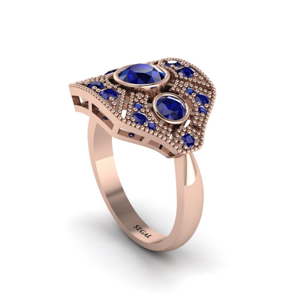 Sapphire Art Deco Geometric Engagement Ring - Haven No. 74
