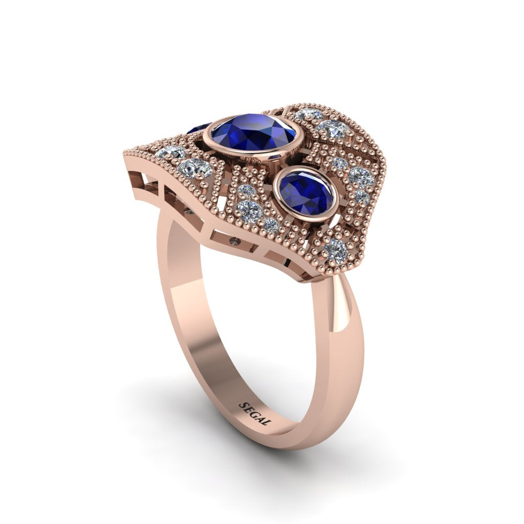 Sapphire Art Deco Geometric Engagement Ring - Haven No. 14